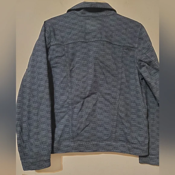 Levi's All Over Logo Print Denim Jacket Blue Black Y2K Streetwear Medium NWT - Picture 4 of 4